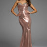 Metallic Prom Dress with beaded bust, fitted with a slit prom dress at XO by Sophia's in Indiana and Kentucky