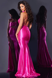 fitted gown open back hot pink with floral accents and side cutouts d5807 in XO by Sophia's in Indiana and Kentucky