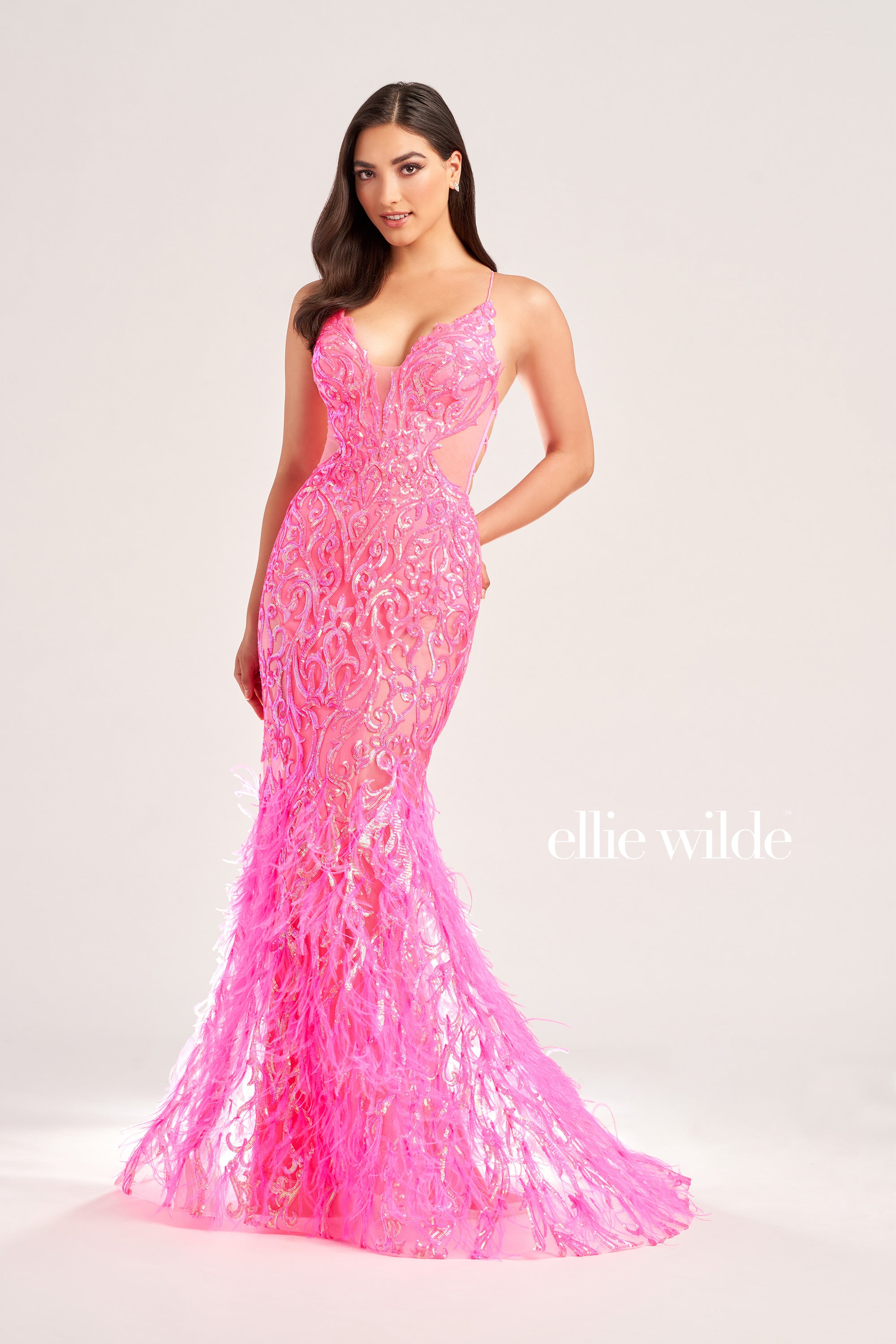 ellie wilde pink prom dress Ellie Wilde Ruffled Long Prom Ball Gown EW35218 Pink / 00