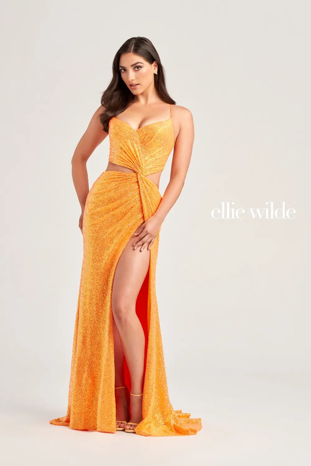 open lace back dress Orange Tulle Lace Long Prom Dresses, V-Neck Evening Dresses Custom Size / Orange main image 0