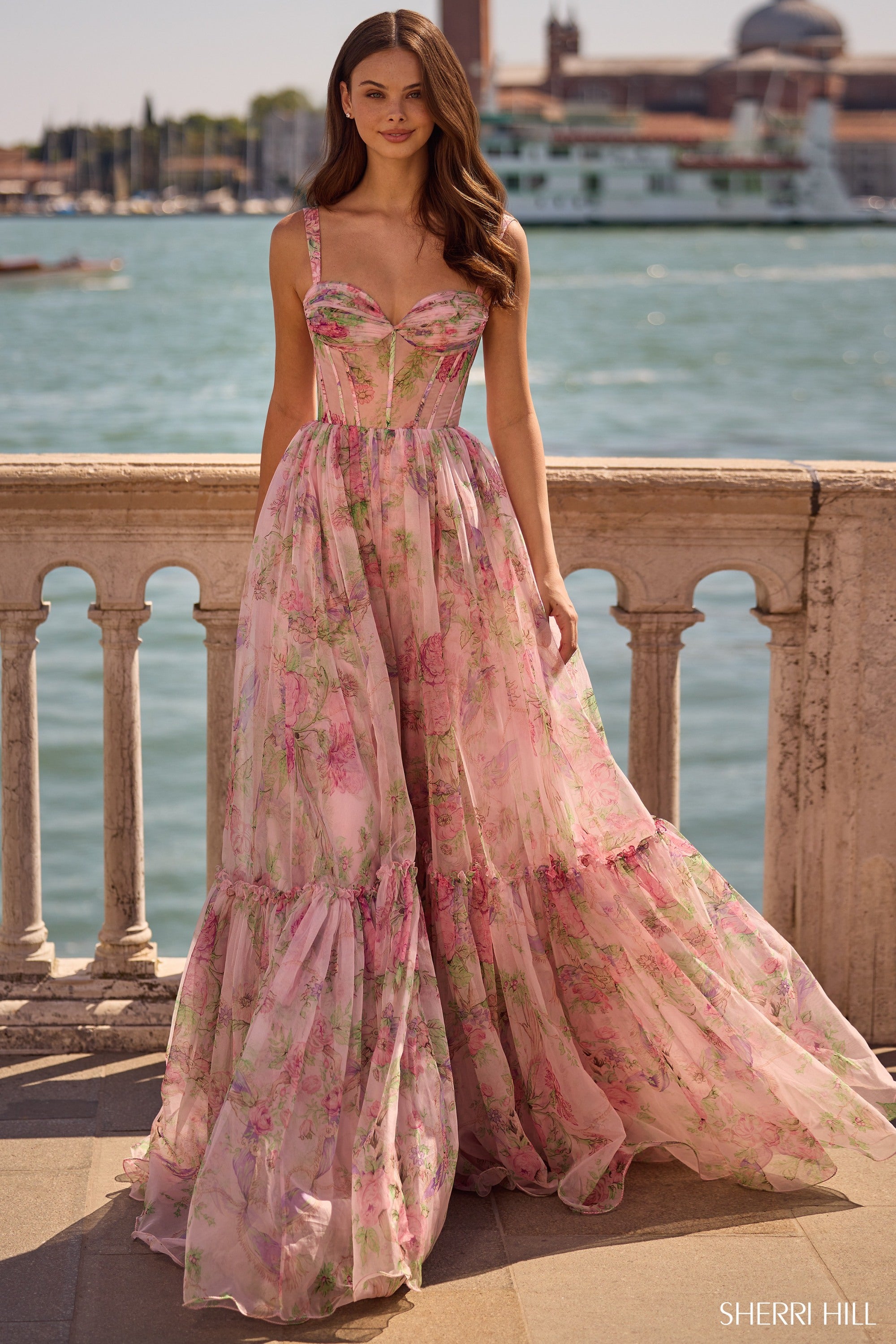 Sherri Hill 57628 Lt Pink Printprom dress at XO by Sophia's