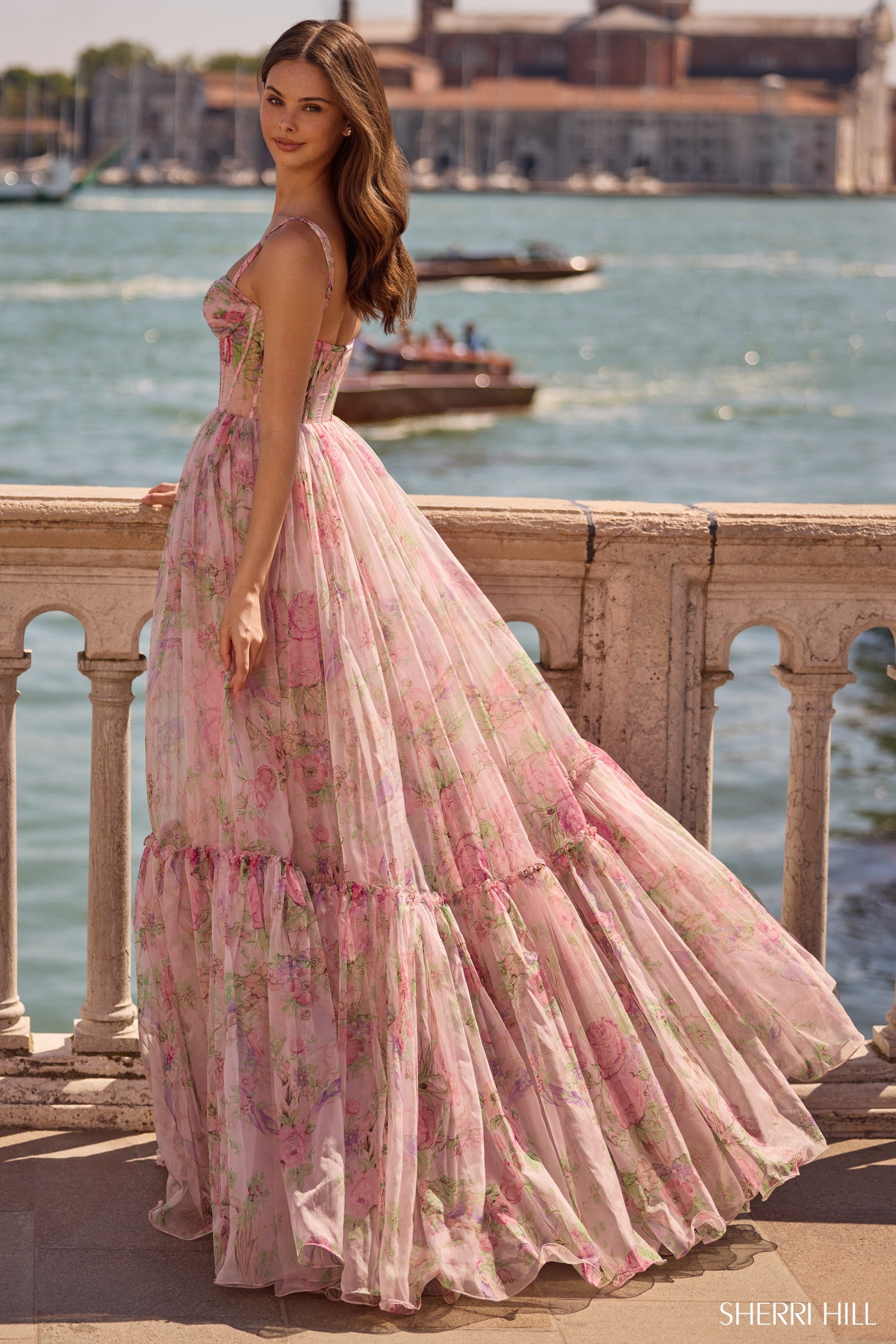 Sherri Hill 57628 Lt Pink Printprom dress at XO by Sophia's